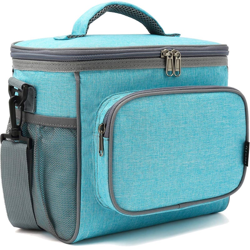 FlowFly Insulated Reusable Lunch Bag Adult Large Lunch Box for Women and Men with Adjustable Shoulder Strap,Front Zipper Pocket and Dual Large Mesh Side Pockets,SeaBlue - Image 1